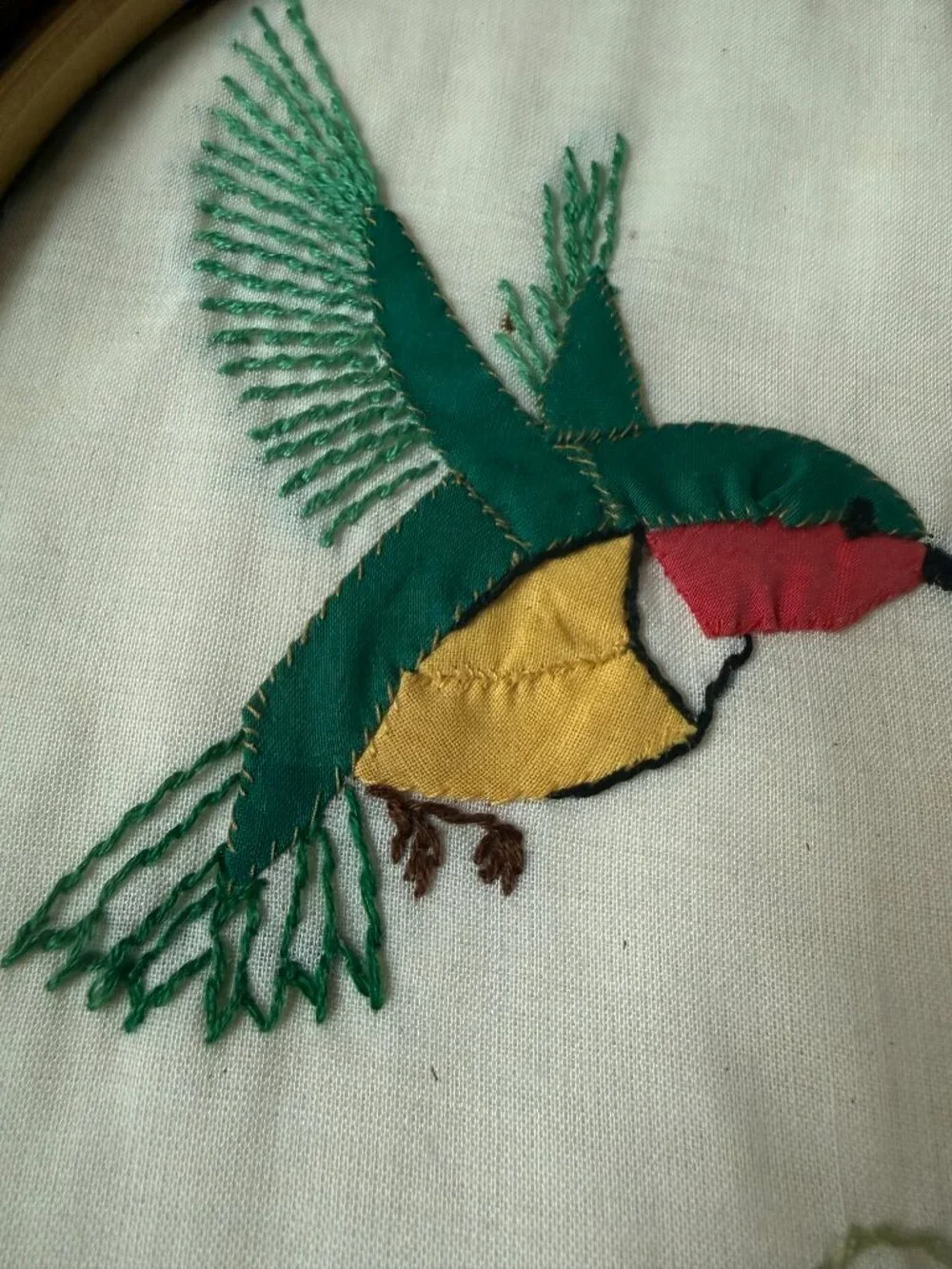 Vintage Embroider Applique Needlepoint Bird Art Wall Decor Hummingbird Goldfinch
